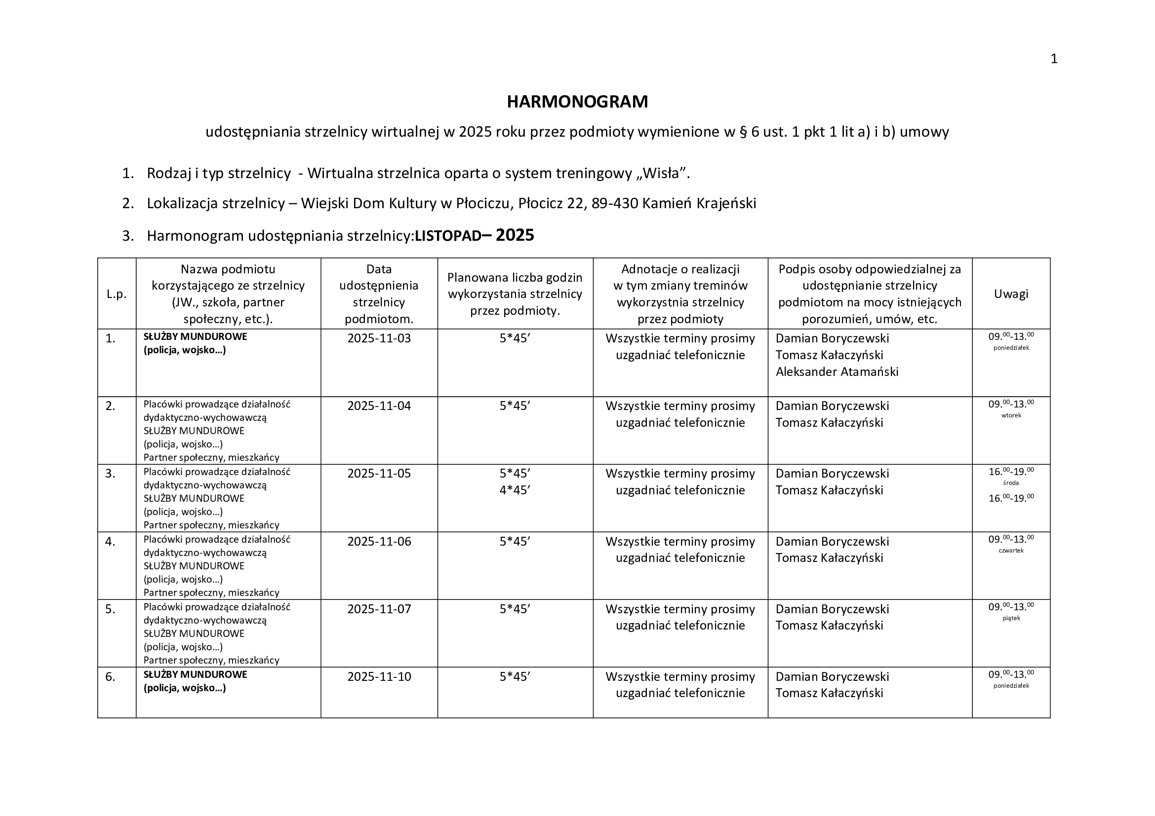 harmonogram listopad 1