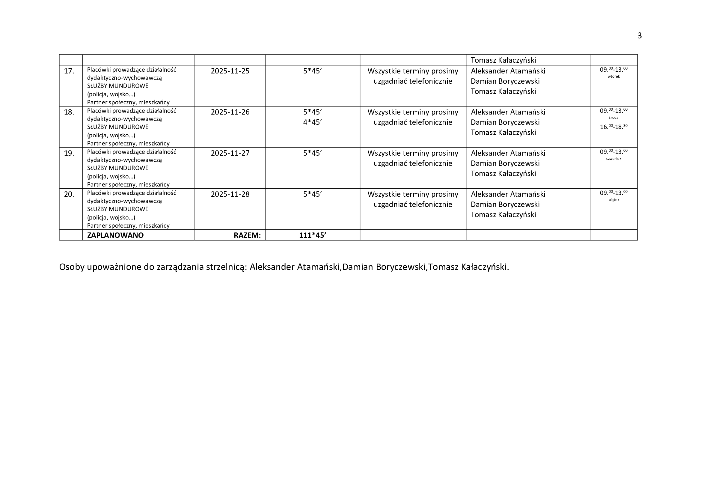 harmonogram listopad 3