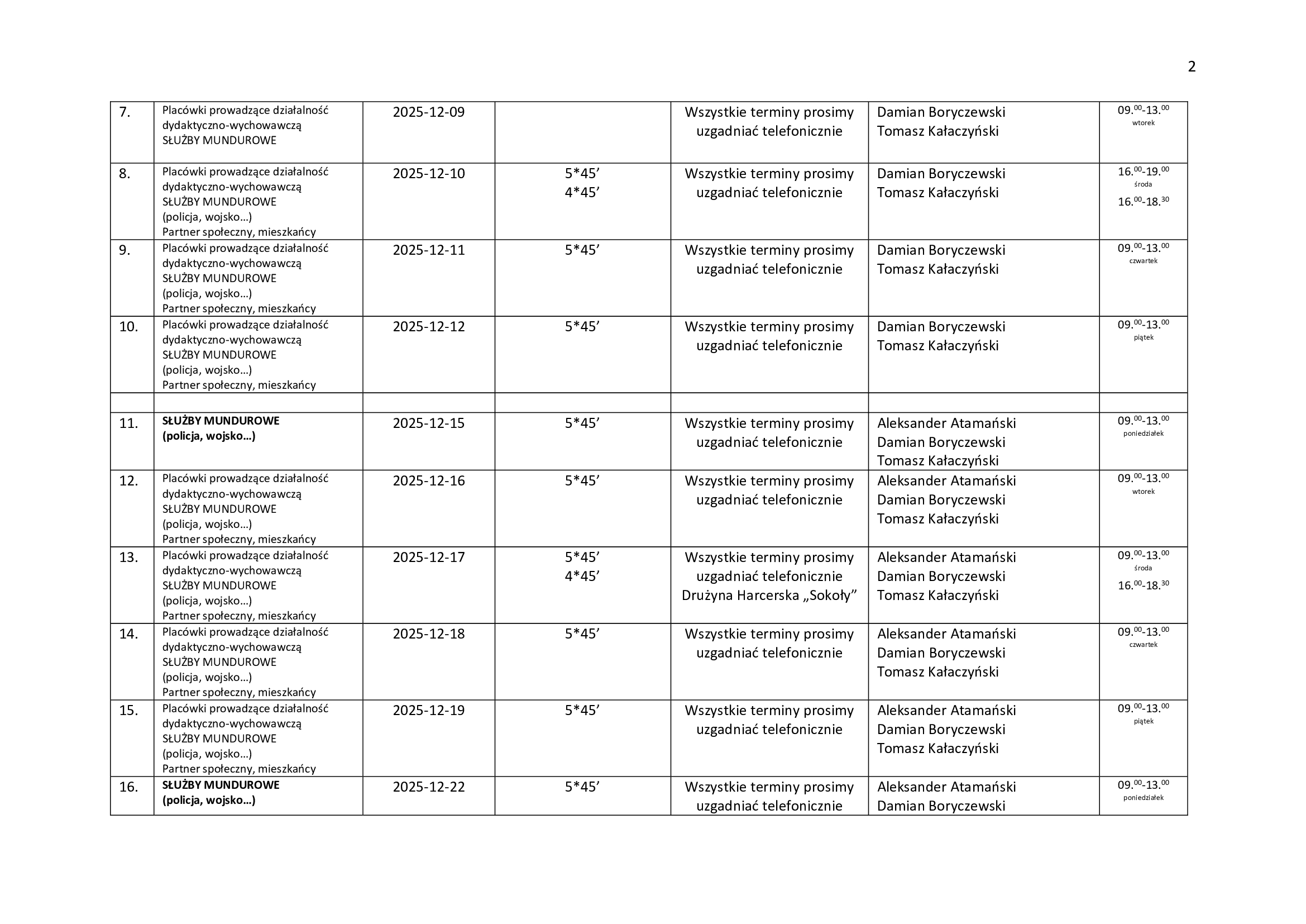 harmonogram grudzień 2